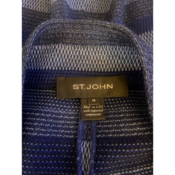 St. John Blue Striped Jacket Ladies Size 14 Long Sleeve Wool Blend Blazer Career - Picture 7 of 11